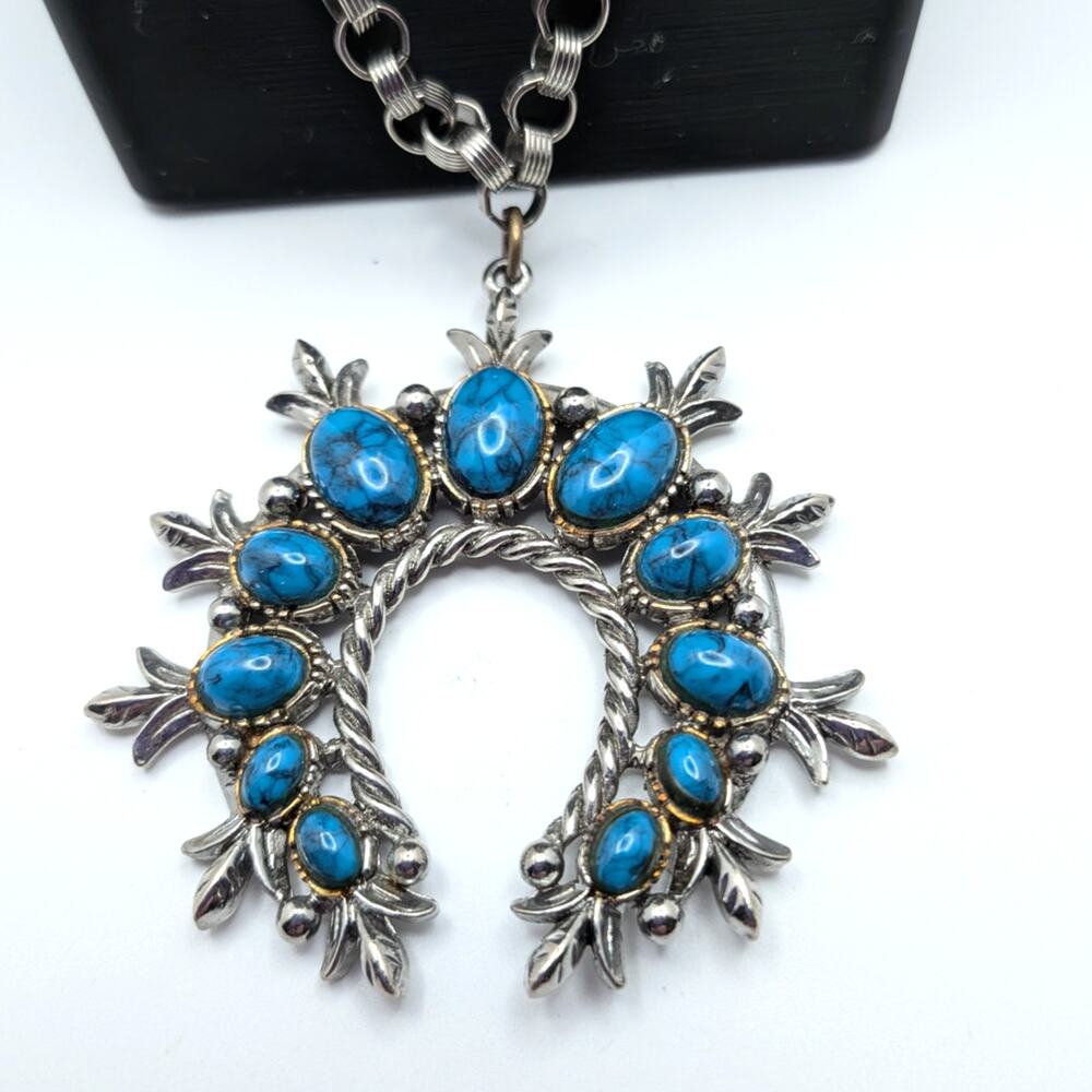 ART ARTHUR PEPPER Necklace Women Blue Stone Silver Tone Naja Pendant Vintage